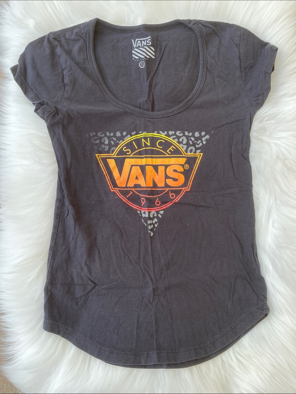 Y2K Vans Women's Black Tee with Orange-to-Yellow Gradient Logo XS